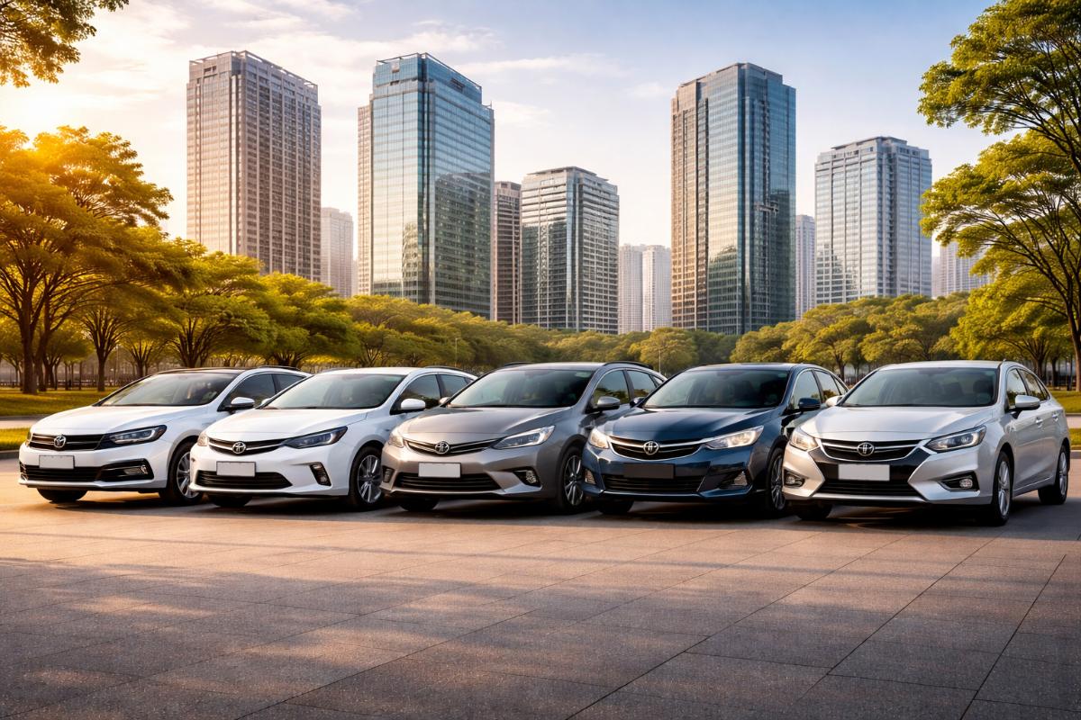 Sedãs médios mais econômicos do Brasil em cenário urbano moderno com visual automotivo premium