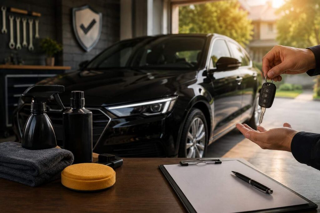 Carro bem conservado sendo preparado para aumentar o valor na revenda de carro.
